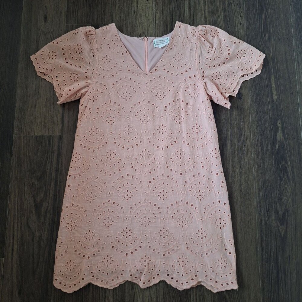 💙 Loveriche Eyelet Ruffle Sleeve Cotton Lined Dress Size S Romantic Cottage Coq